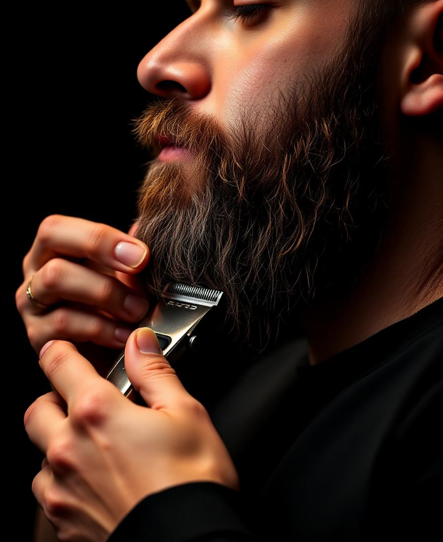 Beard being shaped with clippers